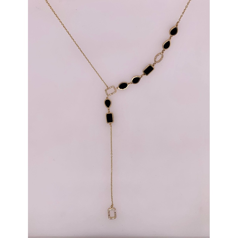 14K Black Enamel & Diamond Necklace