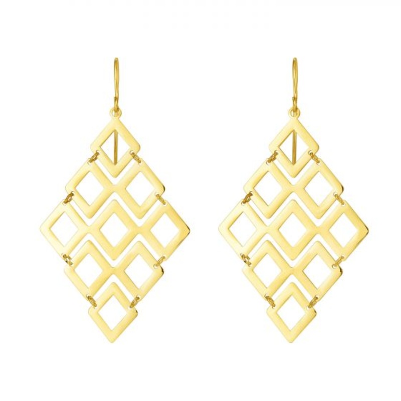 14K Gold Kite Shape Chandelier Earring