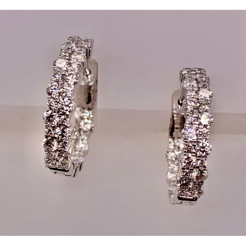 14K White Gold In & Out Diamond Hoop Earrings