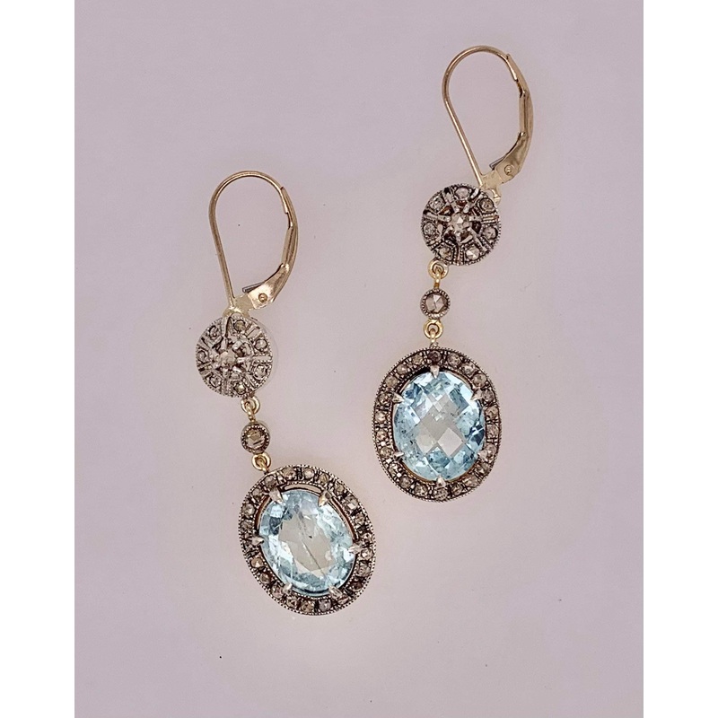 Estate Aquamarine & Diamond Earrings