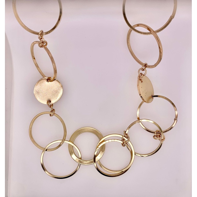 Gold Tone Circle Chained Necklace