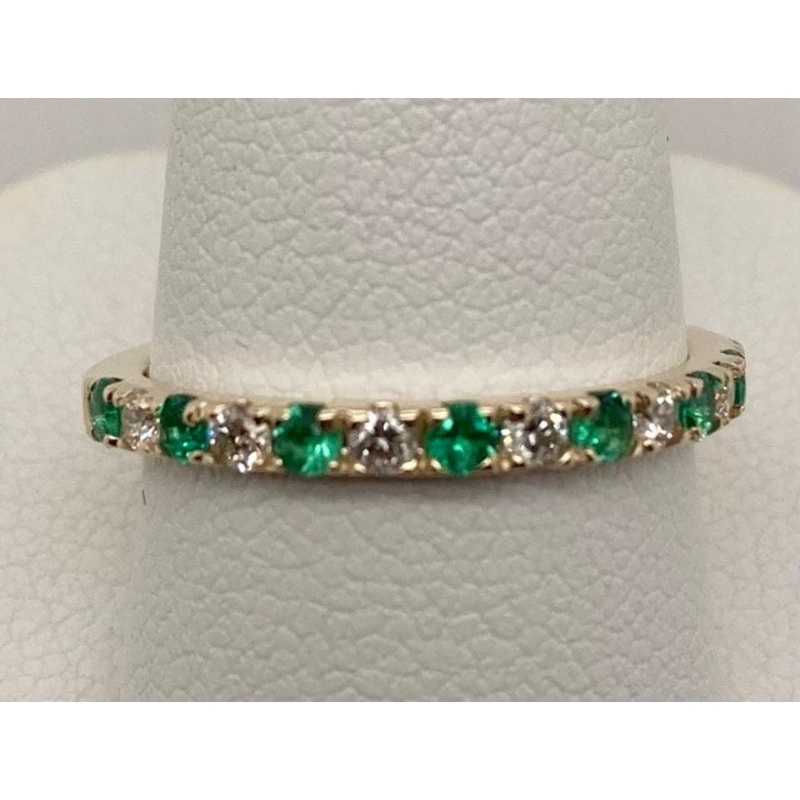 14K Emerald & Diamond Band Ring