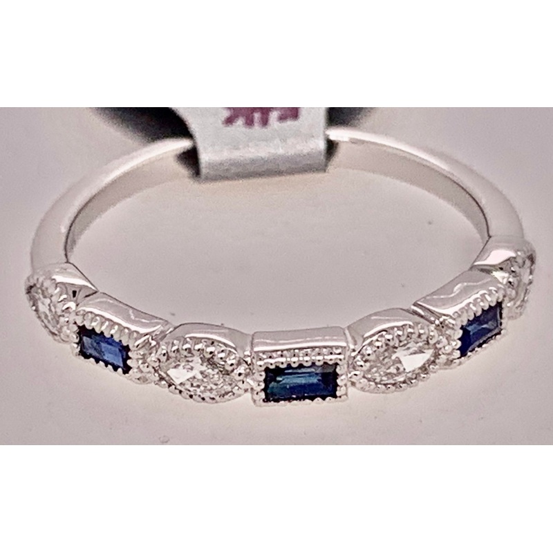 14K White Gold Diamond & Sapphire Band Ring
