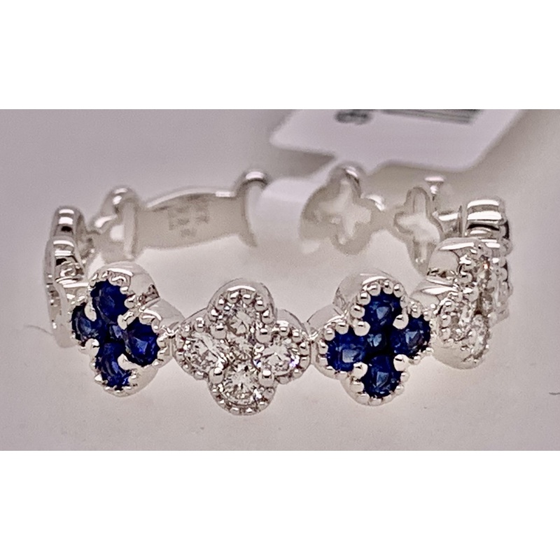 18K White Gold Diamond & Sapphire Band Ring