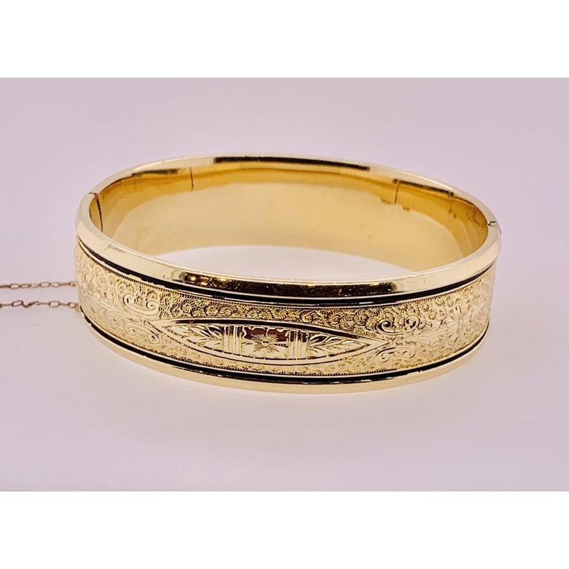Estate Enamel Gold Filled Bangle Bracelet