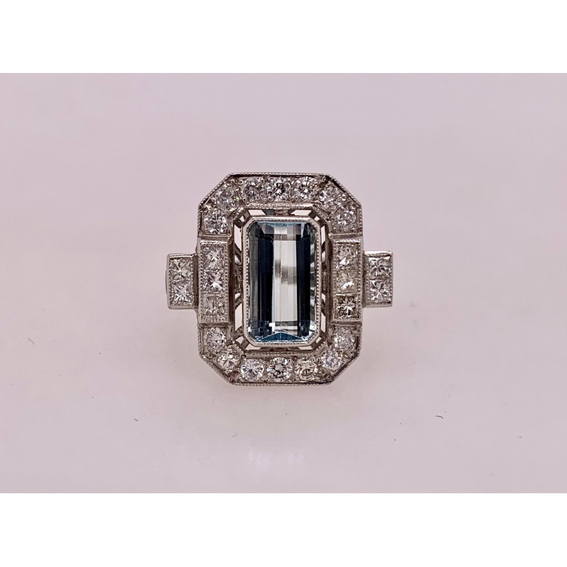 Estate Platinum Aquamarine & Diamond Ring