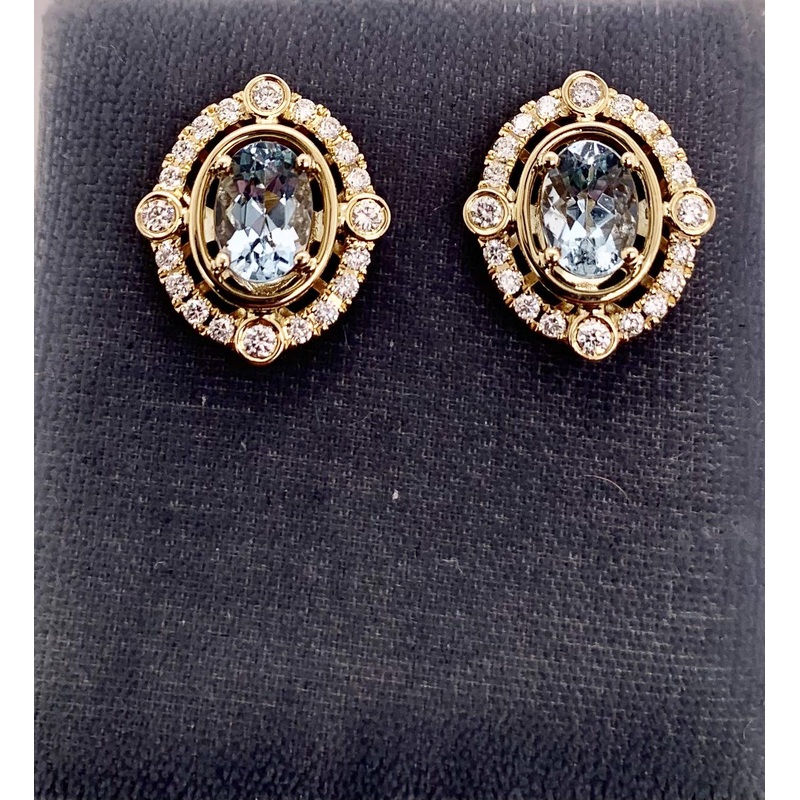 14K Aquamarine & Diamond Earrings