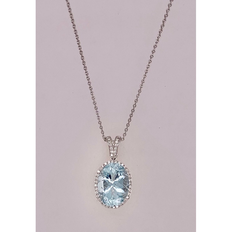 14K Aquamarine & Diamond Necklace