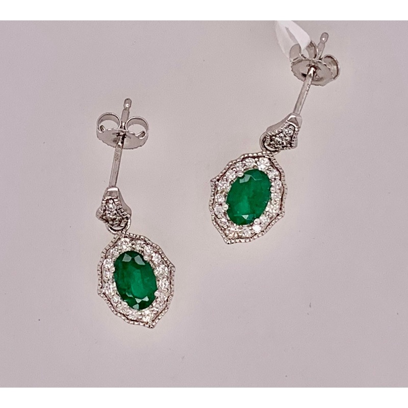 14K Emerald & Diamond Earrings