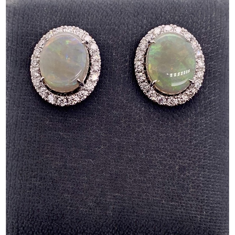 14K Opal & Diamond Earrings