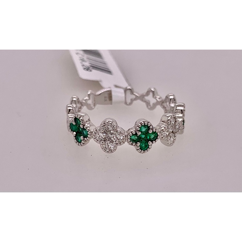 18K Gold Diamond & Emerald Band Ring