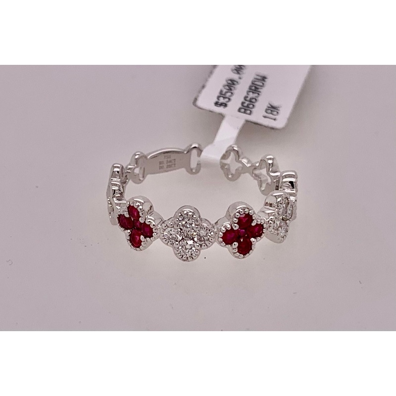 18K Gold Diamond & Ruby Band Ring