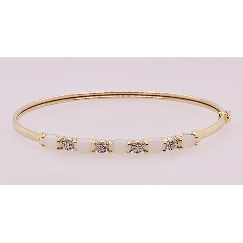 Estate 10K Opal and Diamond Bracelet
