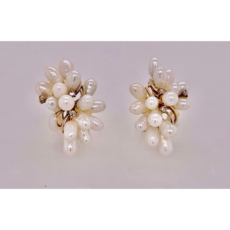 Estate 14K Freshwater Pearl Cluster Earrings