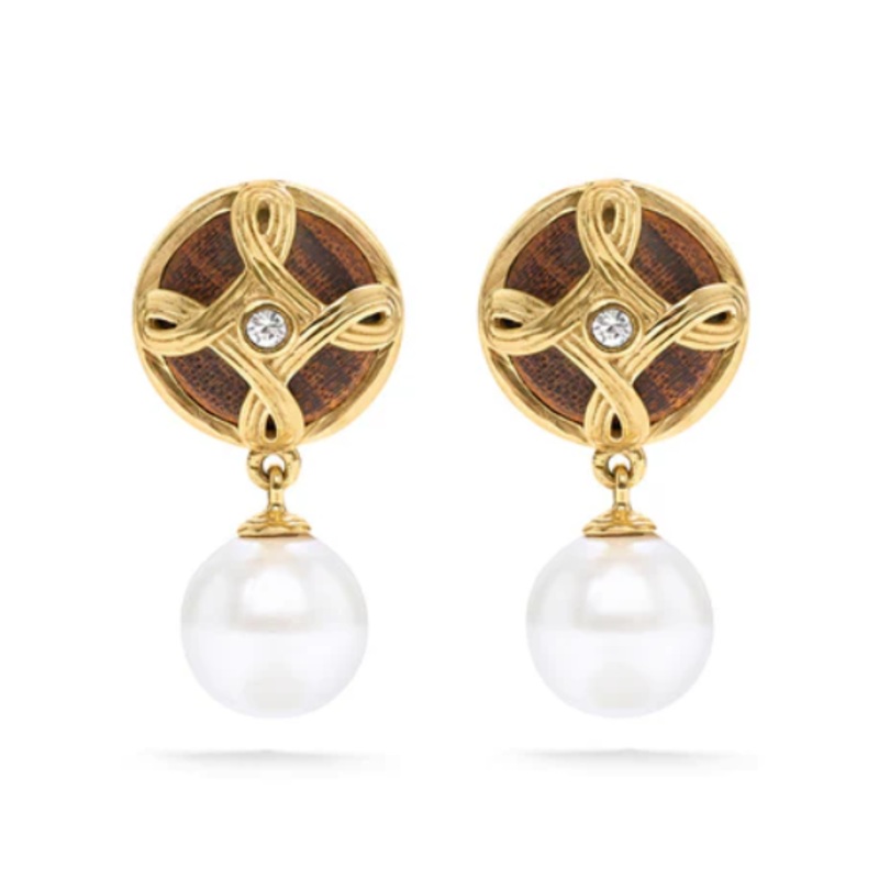 Monique Drop Earrings – Pearl/Teak
