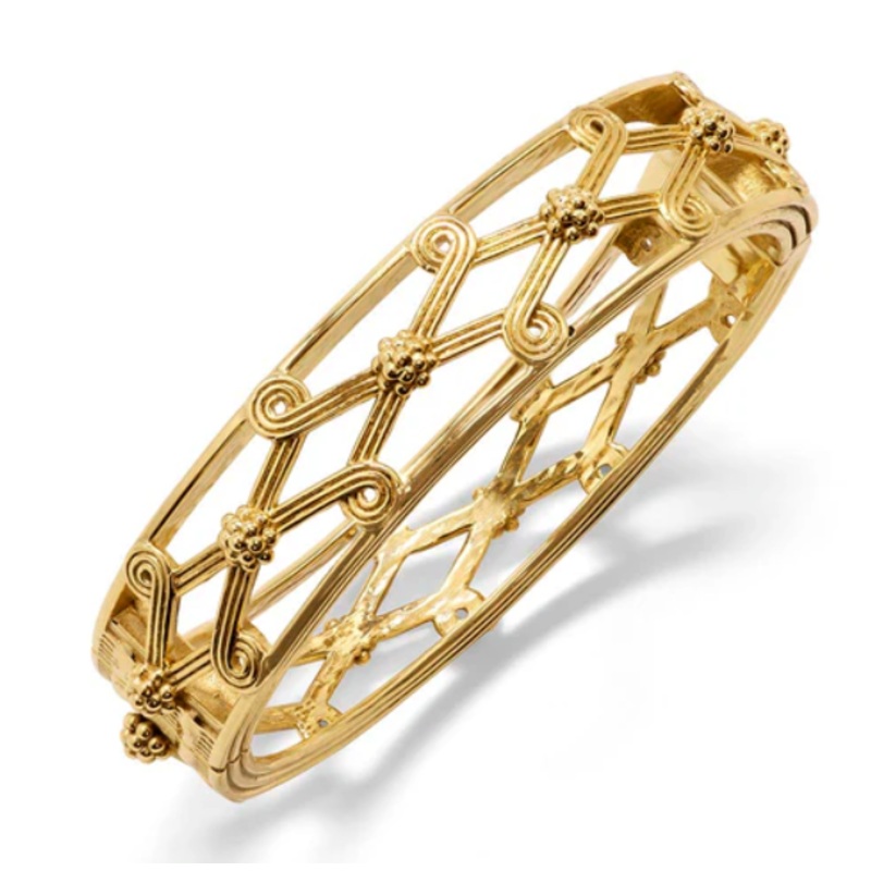 Monique Lattice Hinged Bangle – Gold