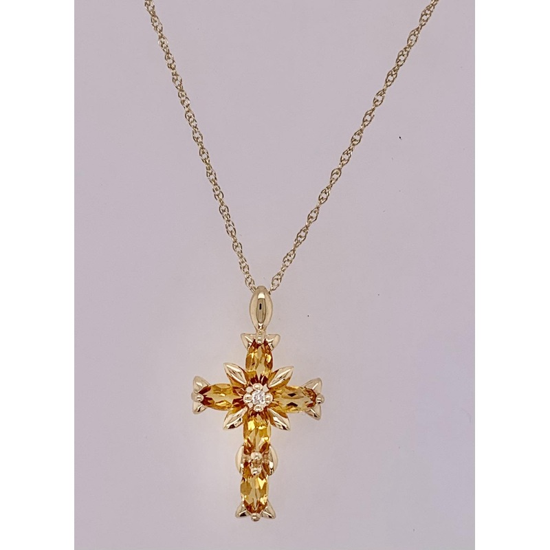 14K Citrine and Diamond Cross Pendant