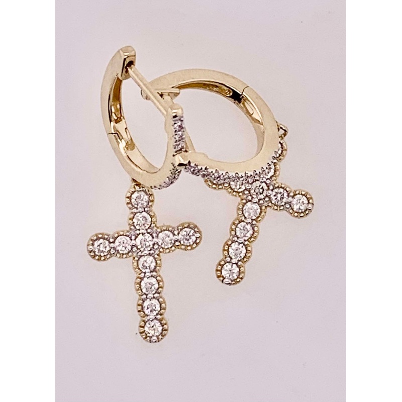14K Diamond Cross Hoop Earrings