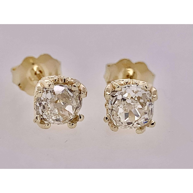 14K Estate European Cut Diamond Earrings