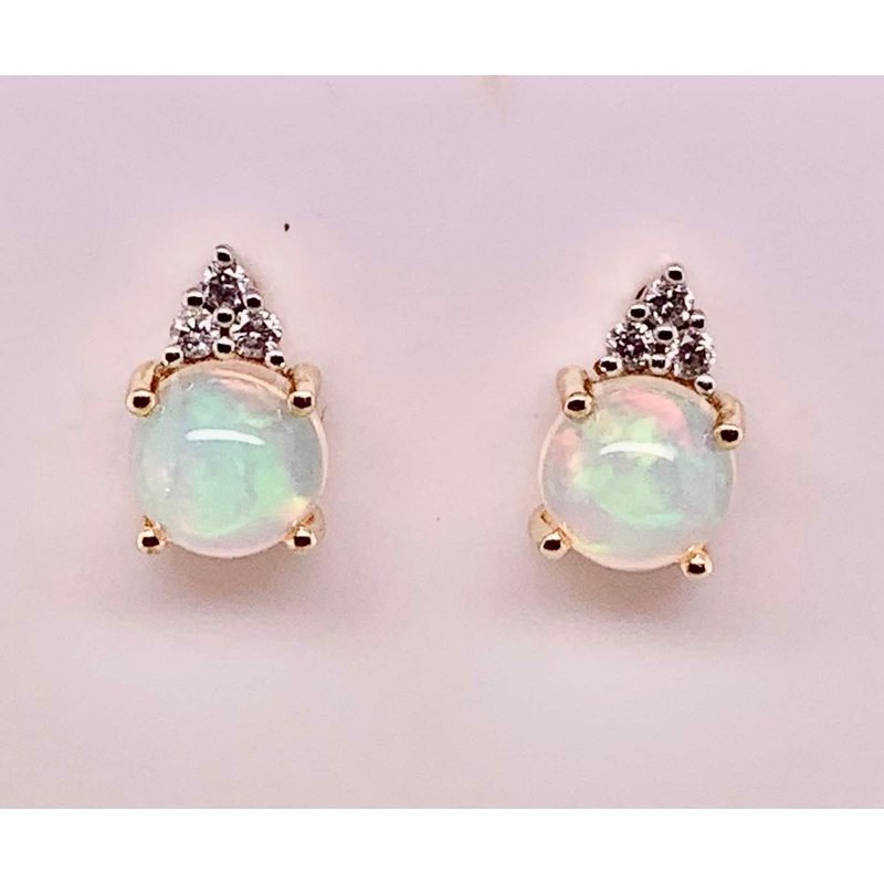 14K Ethiopian Opal & Diamond Earrings