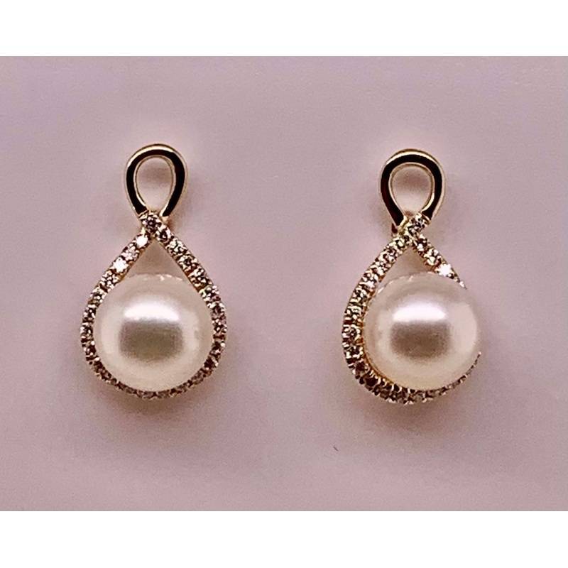 14K Freshwater Pearl & Diamond Earrings