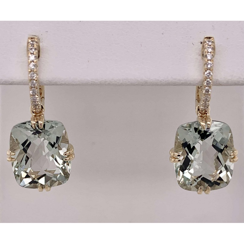 14K Green Amethyst & Diamond Earrings