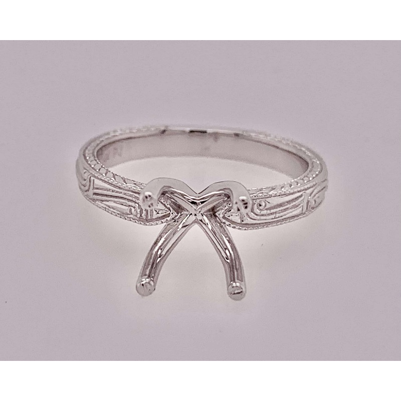 14K Hand Engraved Solitaire Setting