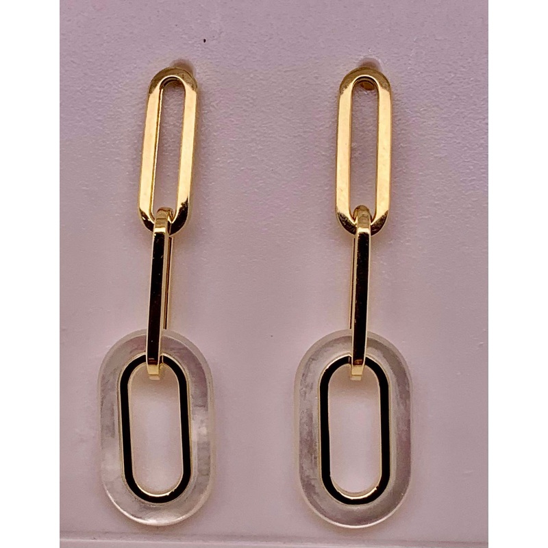 14K Mother of Pearl Paper Clip Earrings
