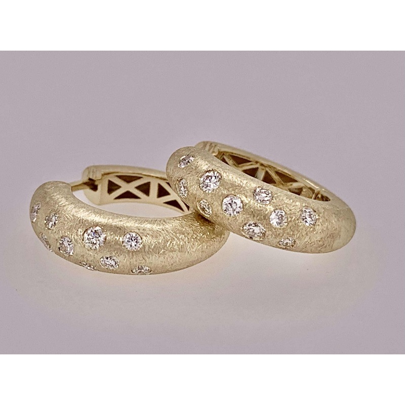 14K Yellow Designer Diamond Huggie Earrings