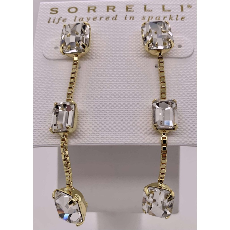 Emerald Cut Triple Dangle Earrings
