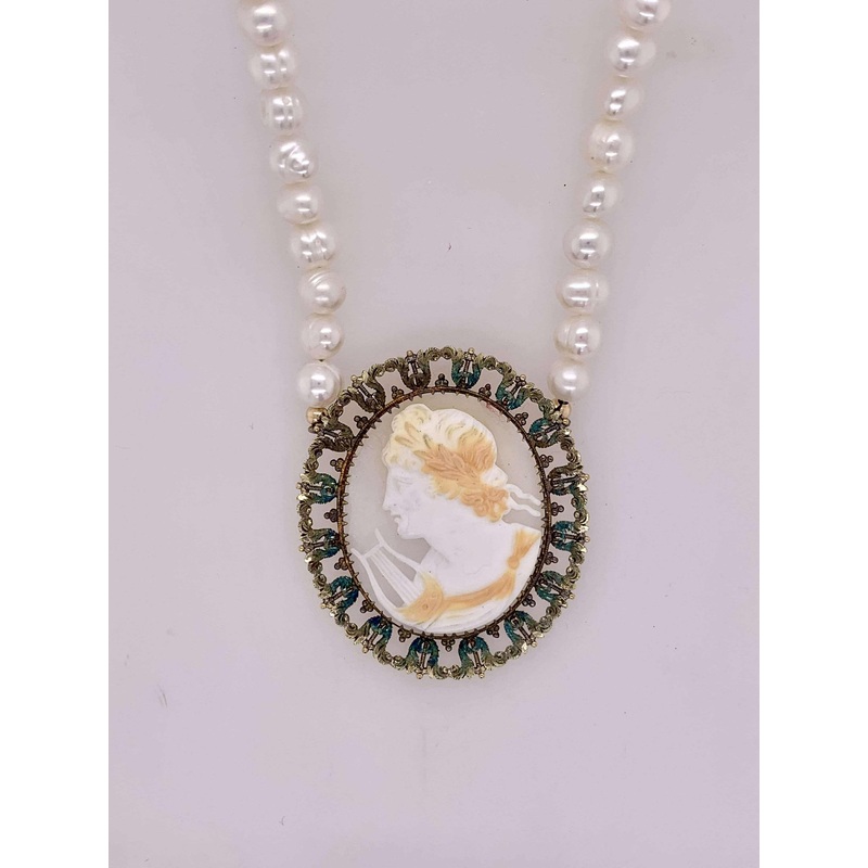 Estate Cameo and Pearl Necklace