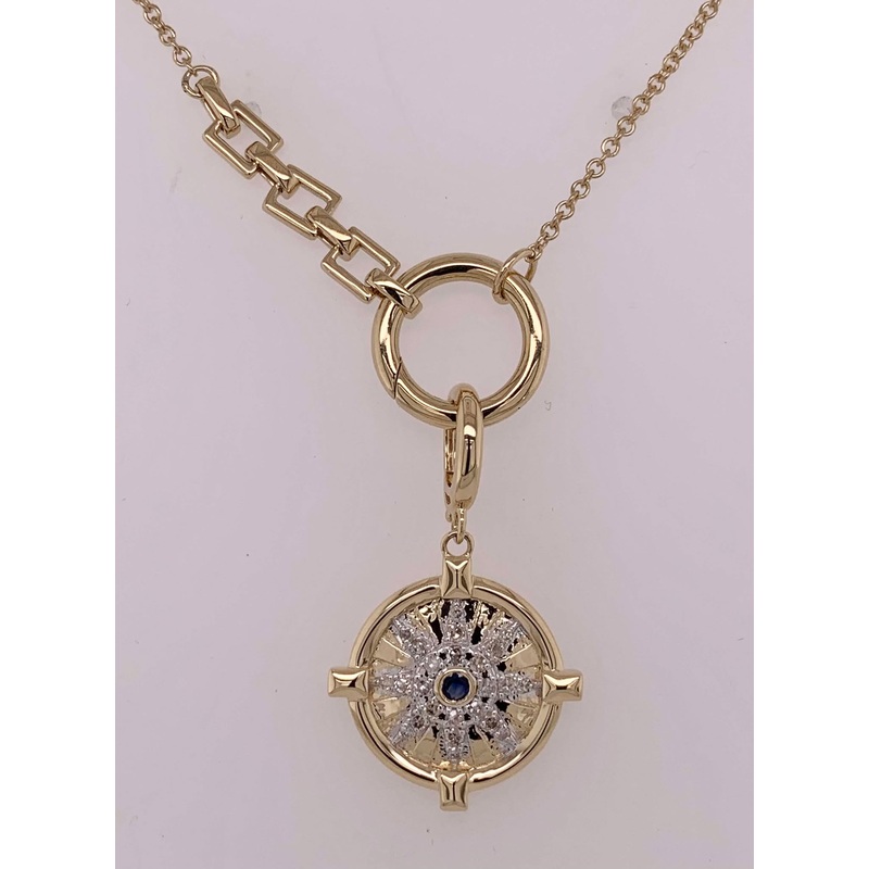 14K Charm Holder Necklace with Compass Charm