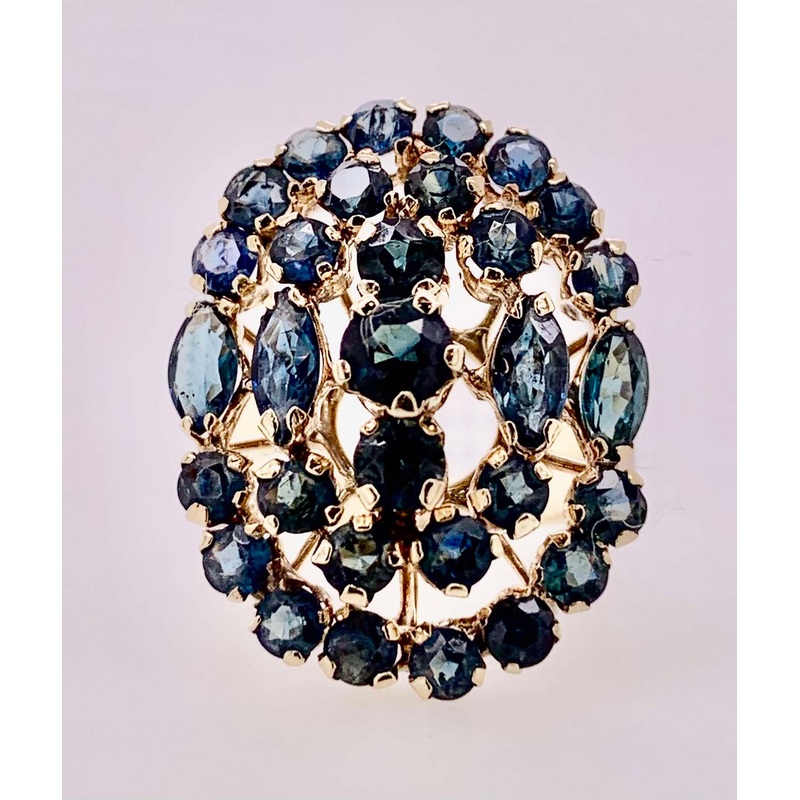 14K Estate Blue Sapphire Cluster Ring