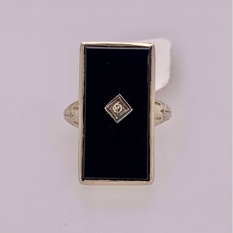 14K Estate Onyx & Diamond Ring