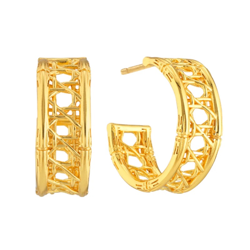 Veranda Caning Medium Hoop Earrings – Gold