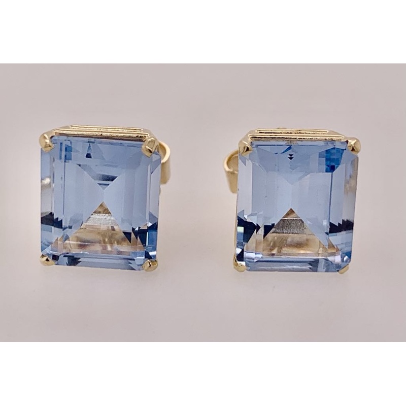 14K Synthetic Aquamarine Earrings