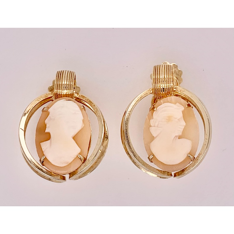 Estate Cameo Clip On Earrings