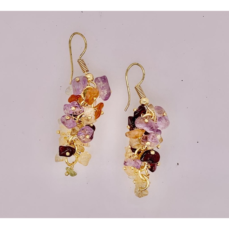 Estate Gold Filled Gemstone Cluster Earrings