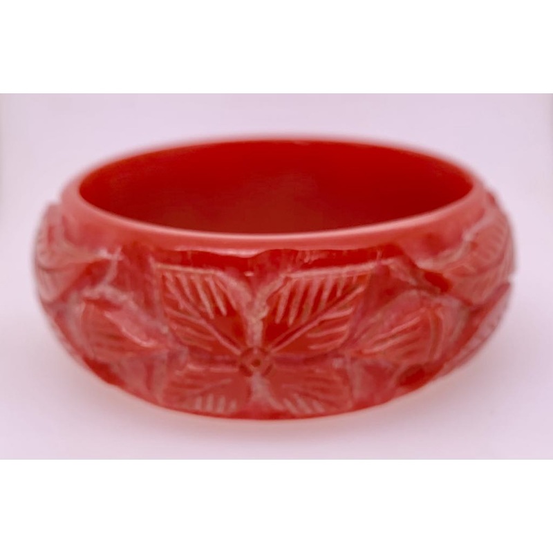 Estate Red Carved Bakelite Bangle