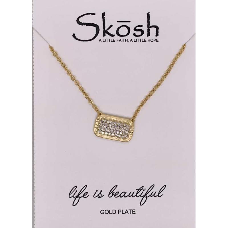 Skosh Wide Bar Pave’ CZ Necklace