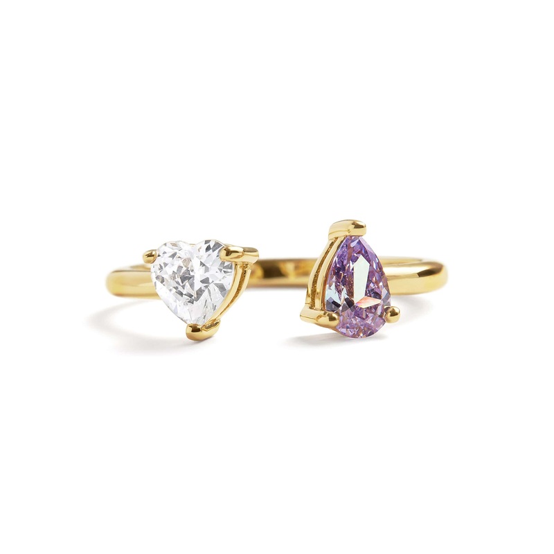 Toi Et Moi Heart Ring|Gold|Amethyst|Aquamarine|Blue Zircon|Diamond|Emerald|Alexandrite|Yellow Topaz|Opal|Peridot|Ruby|Sapphire|Garnet|5|6|7|8|9