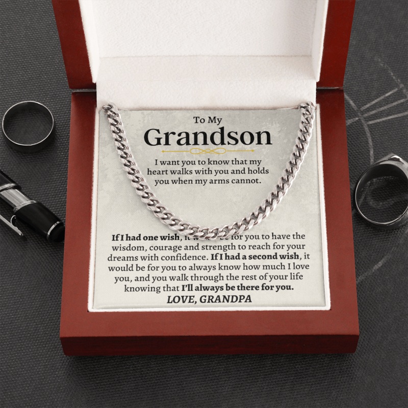 To My Grandson – Love, Grandpa – Cuban Link Chain Gift Set – SS160
