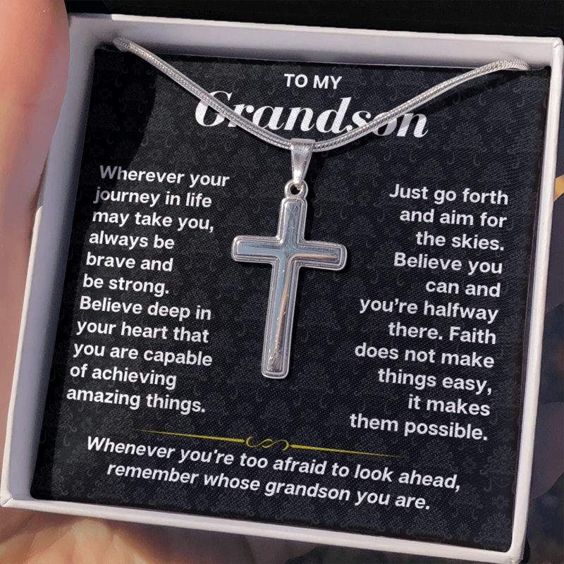 To My Grandson – Personalized Artisan-Crafted Cross – Gift Set – SS178S