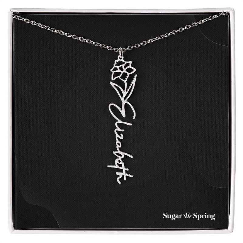 Personalized Name – Birth Flower – Custom Made Necklace