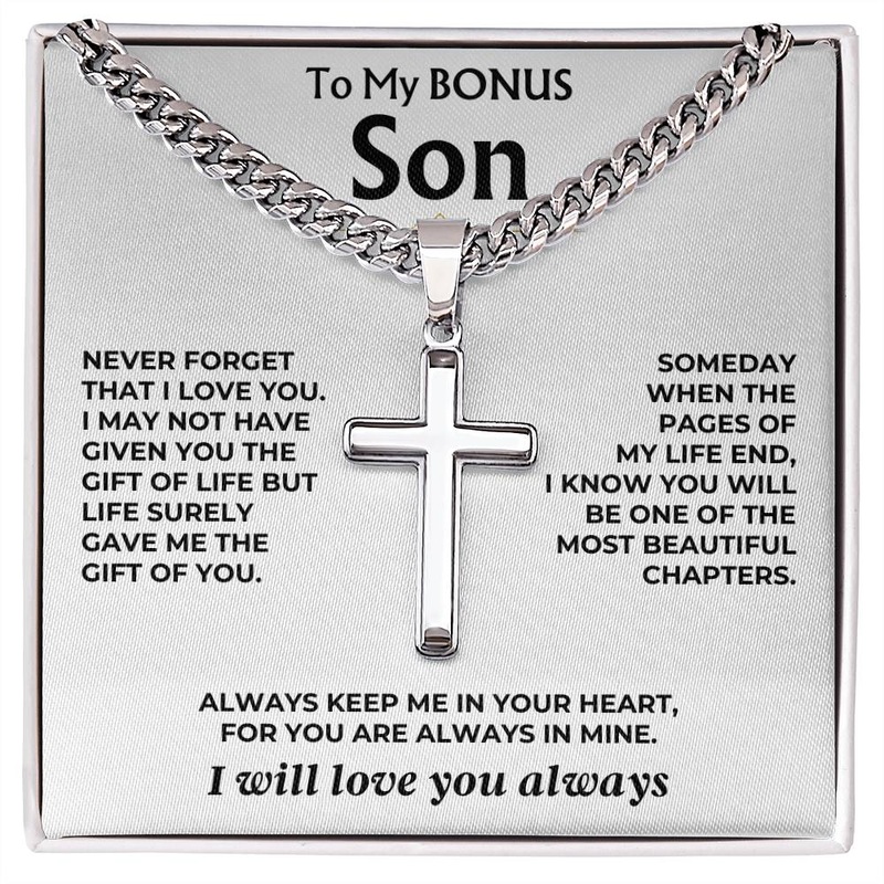 To My Bonus Son – Cuban Link – Artisan Cross – Gift Set – SS558S