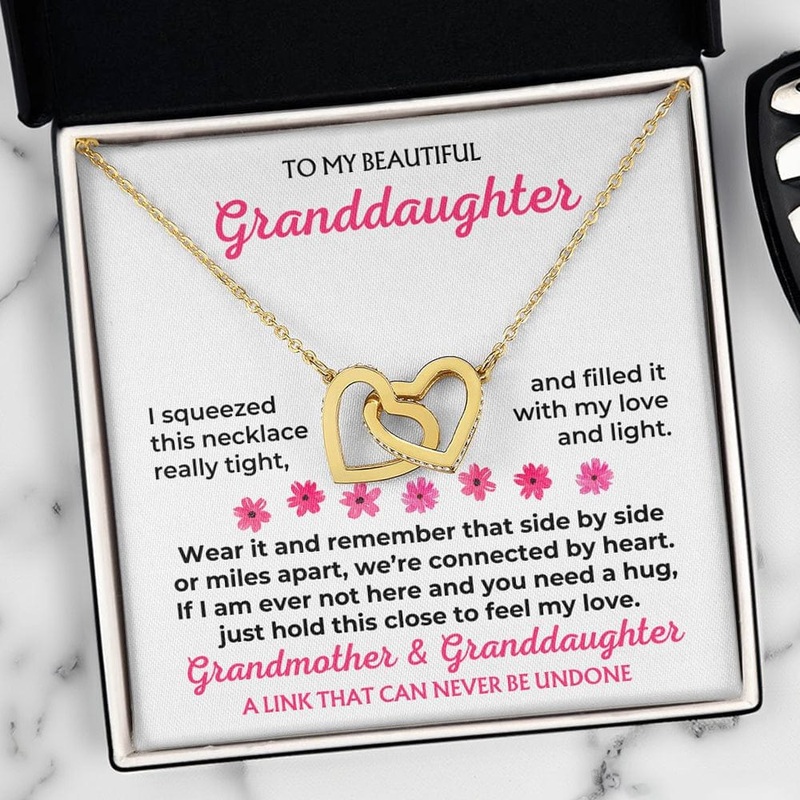 To My Granddaughter – 18k Gold Forever Linked Hearts Necklace – Gift Set – SS588