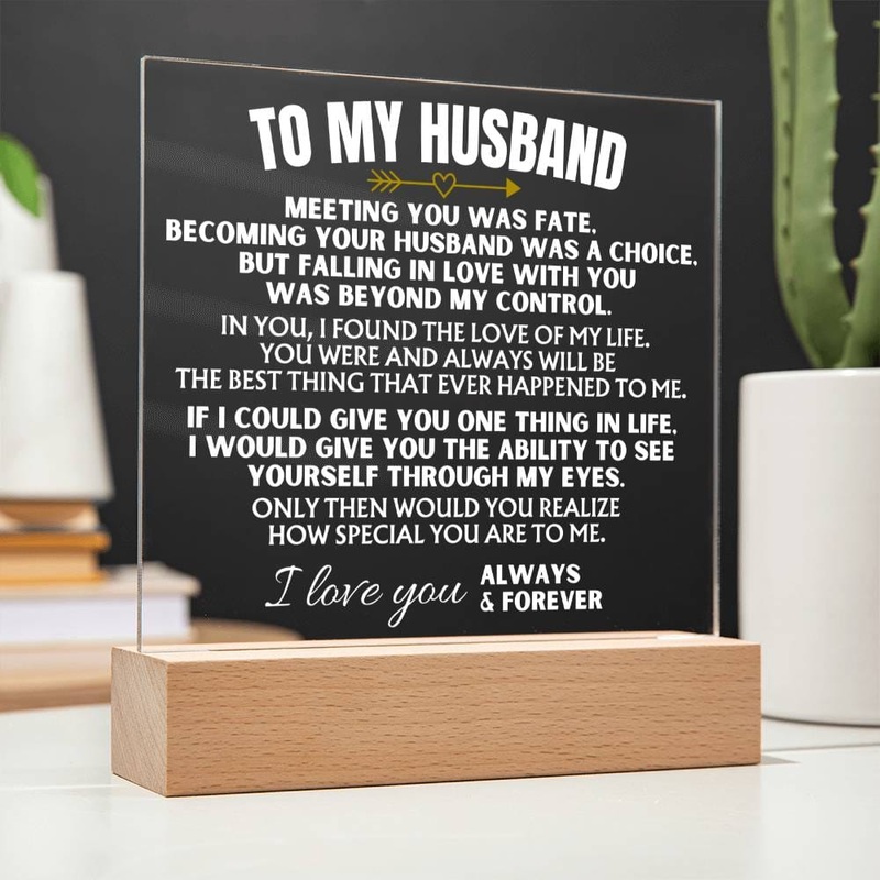 To My Husband – Acrylic Plaque with LED-Lit Wood Base – AC39