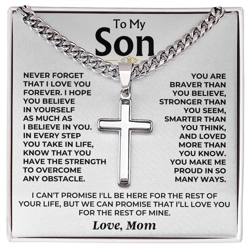 To My Son – Love Mom – Artisan Cross on Cuban Link – Gift Set – SS542SM