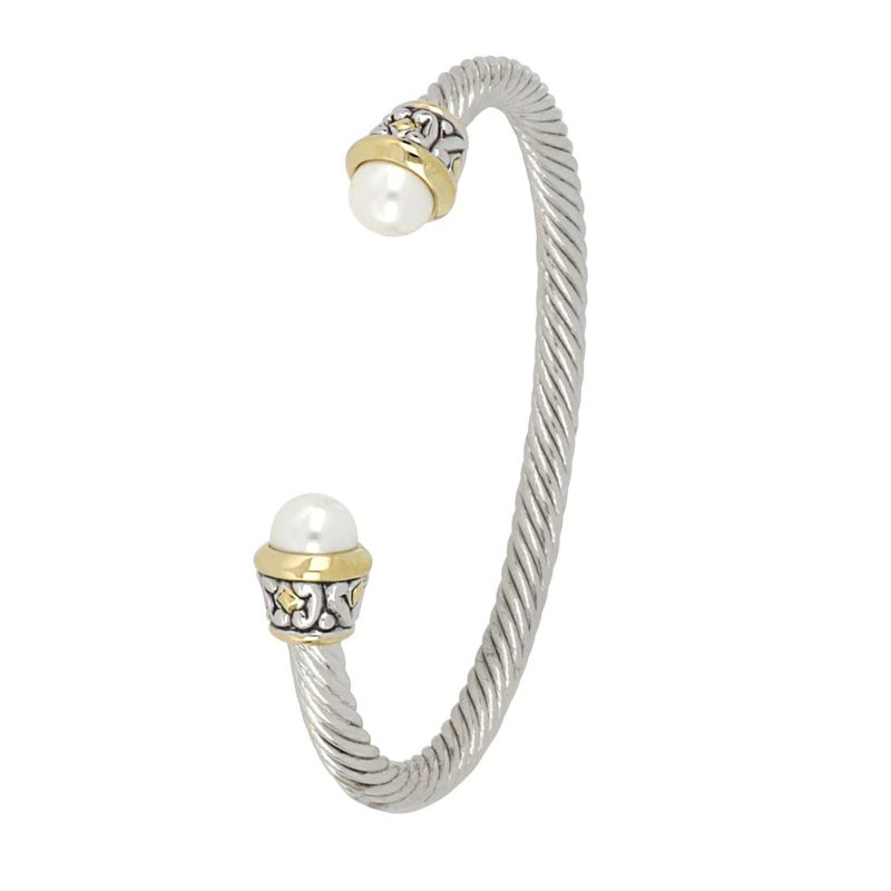 John Medeiros Ocean Images Collection Thin 8mm Pearl Wire Cuff Bracelet – 7