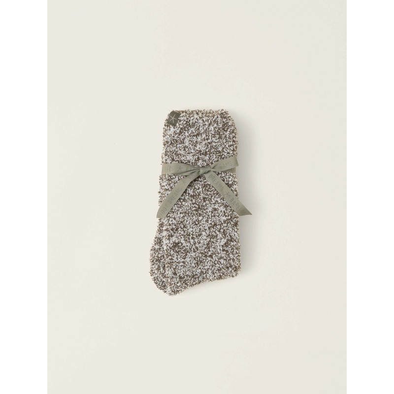Barefoot Dreams Cozychic Heathered Socks in Olive Branch / White